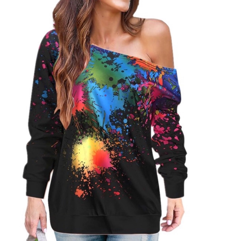 Paint splatter off the shoulder shirt- black